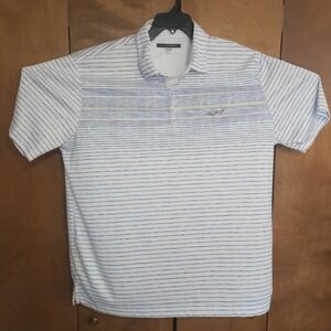 C86 Greg Norman Mens Polo Shirt XXL Short Sleeve Striped Golf White Blue